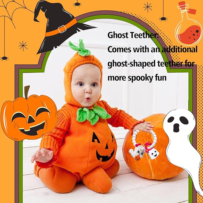 My First Halloween Baby Teething Toy and Llama Silicone Baby Teether Set- Spooky Toddler Teethers, Pumpkin Rattle, Ghost Teether(2 Pieces)