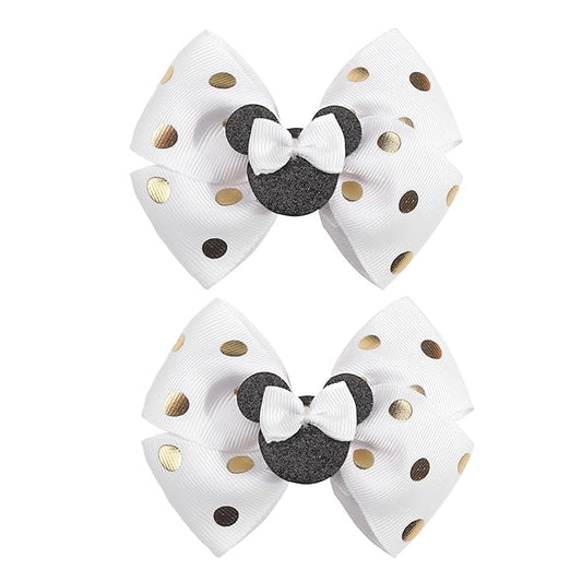 4 Inch Cute Mouse Ears Sequins Bows Hair Clips For Baby Girls, Toddler, Kids and Young Women Birthday Party Wedding Christmas Occasions Set of 2 (A- White Gold)