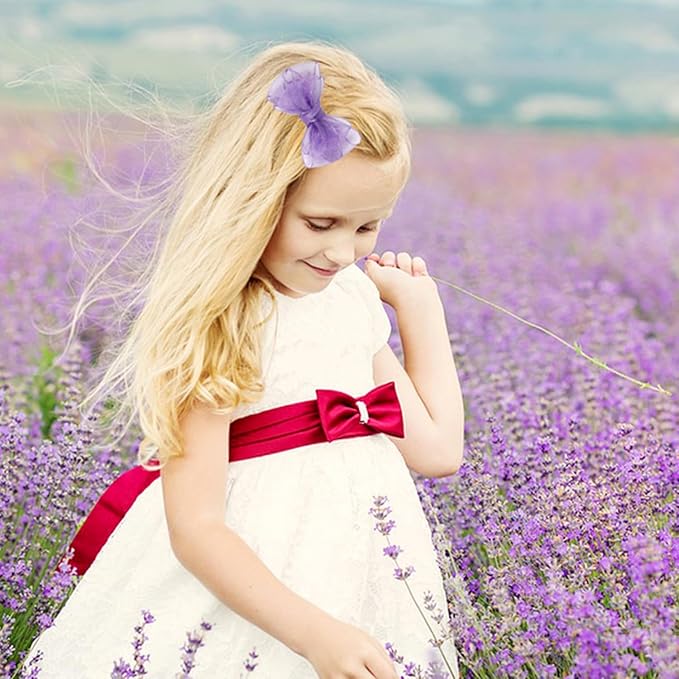 3.5-Inch Organza Hair Bows for Girls - Elegant Sheer Ribbon Alligator Clips for Toddlers, Kids, and Teens - Pack of 2, Purple