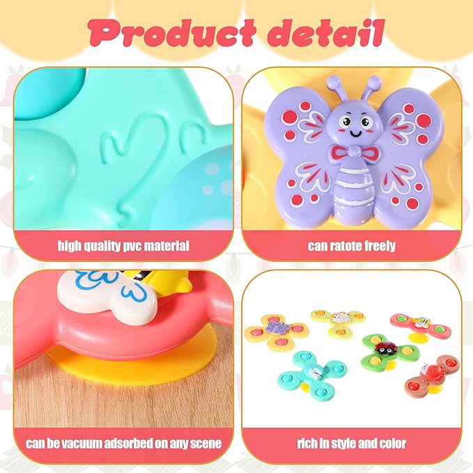 6 Pieces Suction Cup Spinner Toy Sea Theme Sensory Bath Spinner Toys Bear Butterfly Suction Cups for Birthday Learning Game and Party Supplies