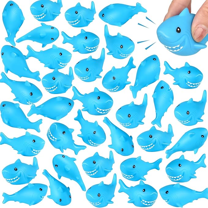Mototo 60 Pieces Rubber Shark Toys Bulk, Cute Bath Squishy Toys Small Swimming Bathtub Pool Kids Play for Shark Week Themed Box Goodie Bags Treasure Hunt Carnival Cruise Birthday Party Favor, Blue
