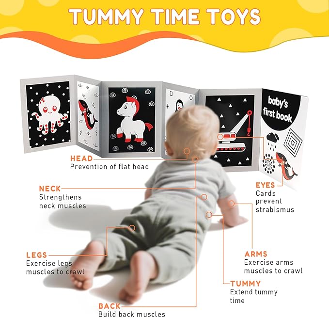 High Contrast Baby Flashcards with Black and White Tummy time Mirror Books, Newborn Brain Development Toys for 0-6 Months Baby as Infants Easter Gift