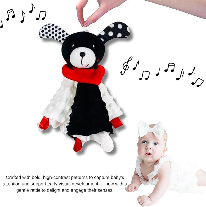 High Contrast Baby Security Blanket-Soft Sensory Lovey for Babies-Red, Black and White Blankie Comfort Toy (Spot the Pup)