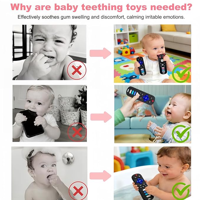 2Pcs Baby Teething Toys, BPA-Free Food Grade Silicone Baby Remote Control Teething Toy for 3-18 Months, Teething Relief Baby Toys, Teething Relief Newborn TV Remote Shaped Toy (Balck&Pig Black)