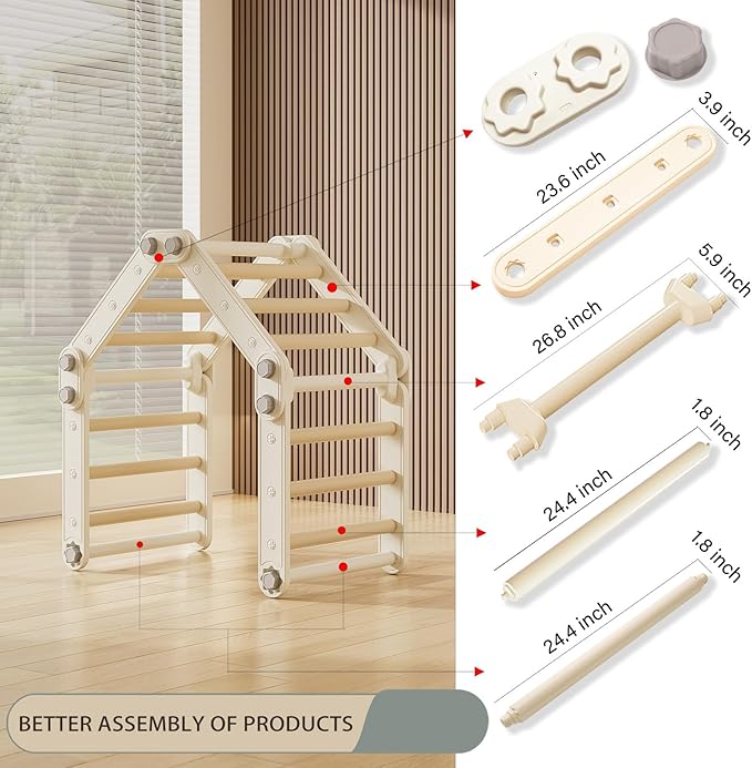 Slide Compatible Toddler Climbing Toys,Plastic Kids Pikler Triangle Set,Multifunction Foldable Indoor Kids Gym(Gray)