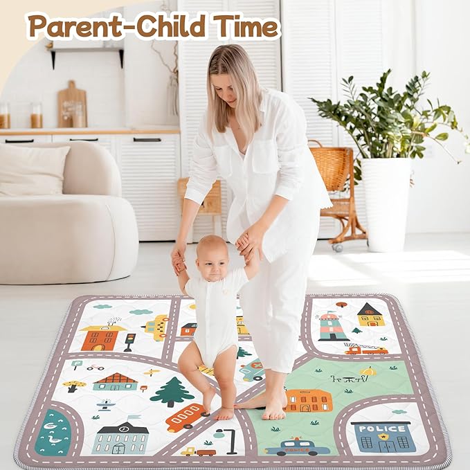 Baby Play Mat for Floor,Soft 50x50 Playpen Mat,Thick Foam Playmat for Tummy Time,Safe Non-Slip Backing for Kids,City Road