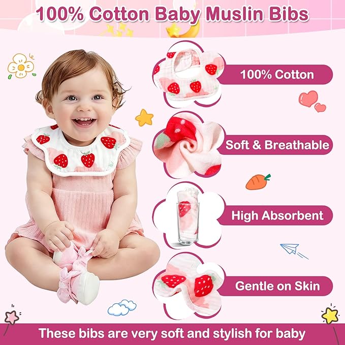 Sublaga 5 Pcs Baby Towels Set, 32x32 in Hooded Bath Towel, 3 Pcs Baby Washcloths and Muslin Baby Bibs for Newborns, Toddlers, and Kids, Baby Towels and Washcloths Set for Boys and Girls (Pink Rabbit)
