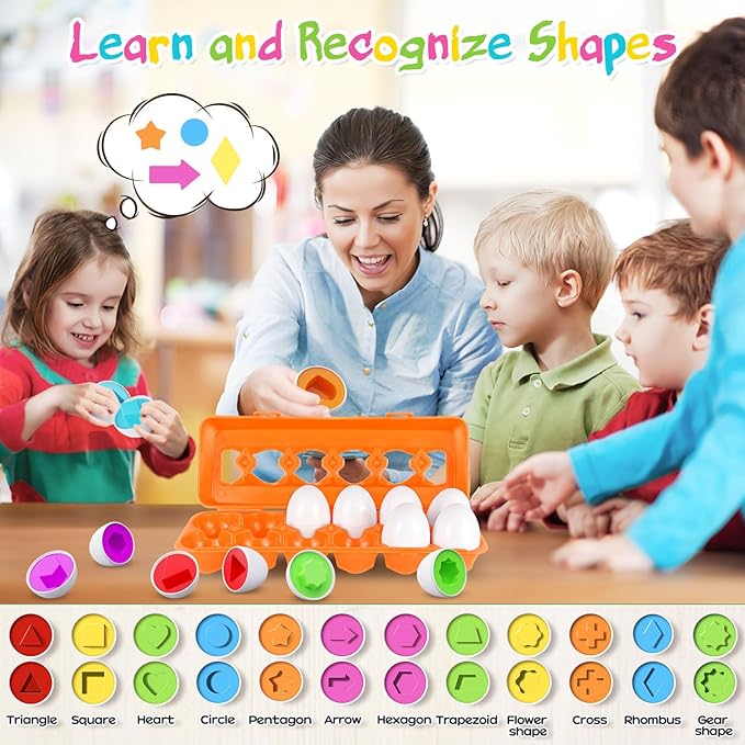 CPSYUB Toddler Toys, 18 Month Toys, Christmas Eggs Gifts for 1, 2, 3 Year Old Girls/Boys, Montessori Matching Eggs Educational Color & Shape Recognition Skills Learning Toys BPA Free