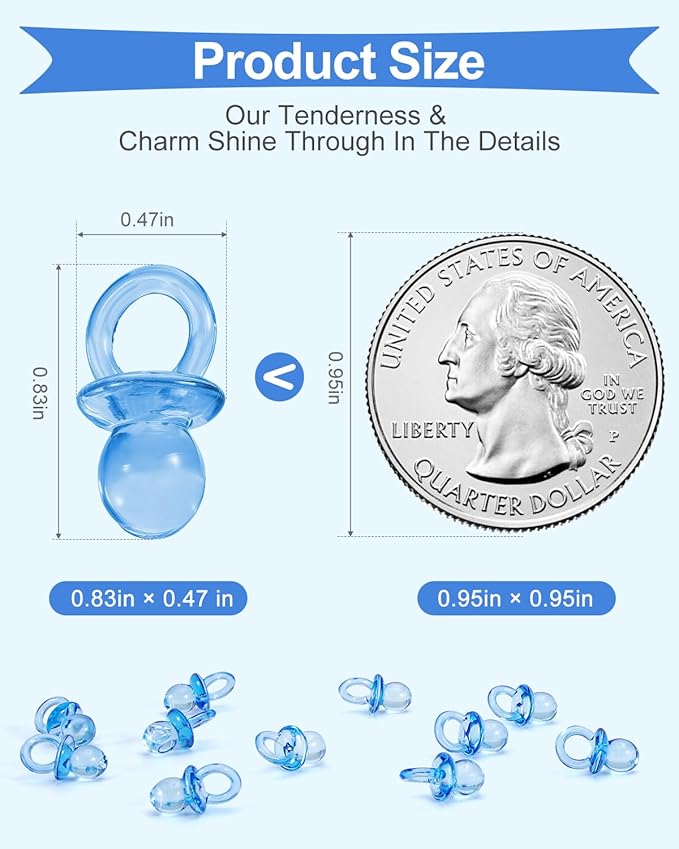 200PCS Mini Acrylic Pacifiers for Baby Shower Games, 0.83 Inch Clear Blue Pacifiers Bulk, Chupones para Gender Reveal Party Favors, Decorations & Craft Supplies