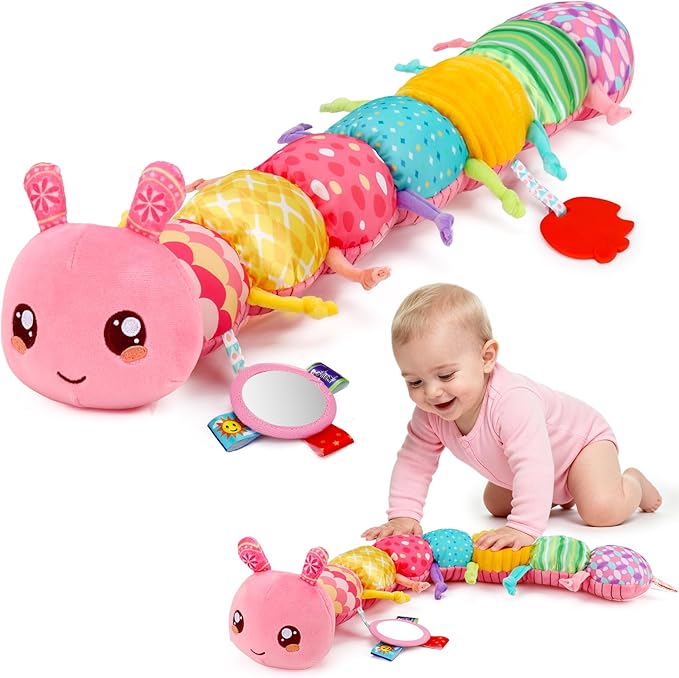 Baby Girls Toys 0-6 Month Music Animal Stuffed Caterpillar Toy for Infant 0-3 3-6 Months Mirror Crinkle Rattle Tummy Time Sensory Toys for 3 4 5 6-12 Month Old Newborn Baby Shower Easter Gifts
