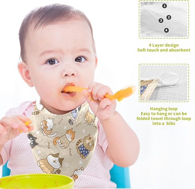 vvfelixl Baby Muslin Washcloths Cute Cats Baby Burp Cloths Cotton Baby Face Towel for Newborn Infants Boy Girl Soft and Absorbent 11.8 X 11.8 in, 3 Pack