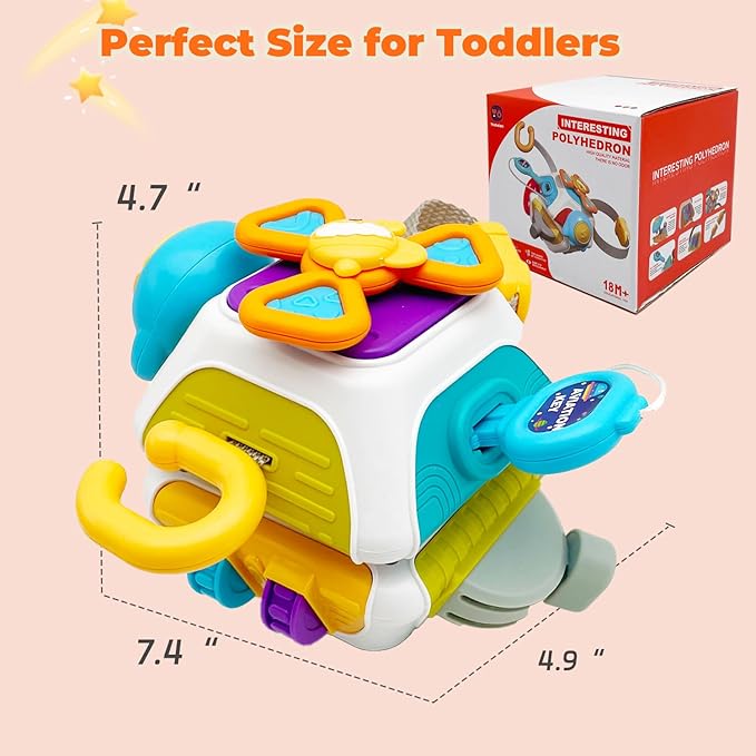 Montessori Busy Cube for Toddlers,Car Travel Toys Busy Board Activity Cube,Kids Educational Birthday Gifts Sensory Baby Toys 18+ Months (Decahedron)