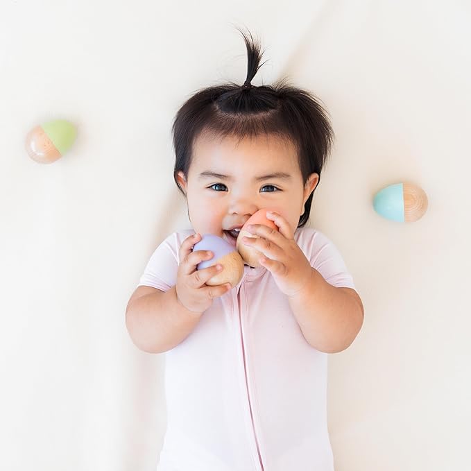Pearhead Wooden Egg Shaker Baby Toy Set – 4-Piece Montessori Musical Sensory Toy, FSC-Certified Wood, Develops Rhythm & Fine Motor Skills, Pastel Baby Maracas for Boys and Girls, 0+ Months
