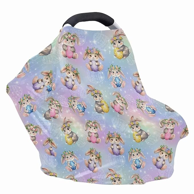 Wanyint Easter Rabbit Eggs Colorful Car Seat Covers for Babies Girls Boys, Stretchy Carseat Canopy Soft Baby Breastfeeding Cover Nursing Scarf Infant Stroller Cover