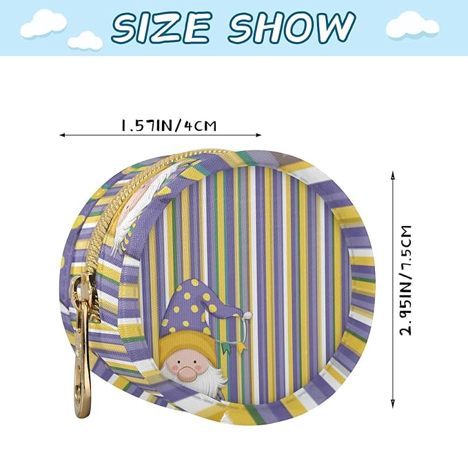 Pacifier Holder with Clip Pacifier Case for Diaper Bag Round Baby Pacifier Pouch Box Bag Portable Stripe Mardi Gras Gnome