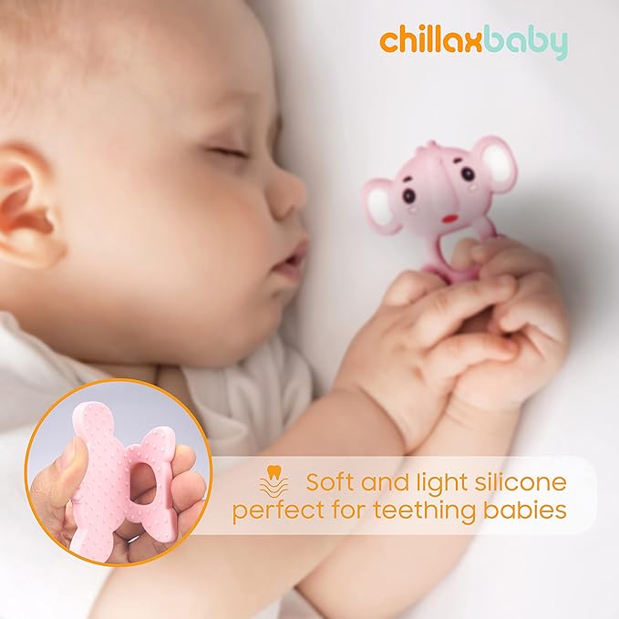 CHILLAX Teether Toys - Soothing Baby Teething Relief Toys, Helps Relieve Gum Pain - Soft, Easy-to-Grip, Non-BPA Silicone Teethers for Babies - Dishwasher-Safe - Shower Gifts for Infants 3+ Months Old