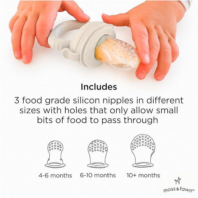 Moss and Fawn Baby's First Bites Bundle - Silicone Frozen Breast Milk Popsicle Kit with Forage Feeder & Teething Popsicle Ice Cube Tray - BPA, PVC, & Lead-Free - Ecru