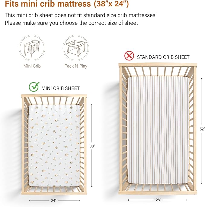 Meracorallo Muslin Mini Crib Sheet, Pack n Play Fitted Sheet, Soft and Breathable Pack and Play Playard Mattress Sheet for Baby Boys and Girls, Beige