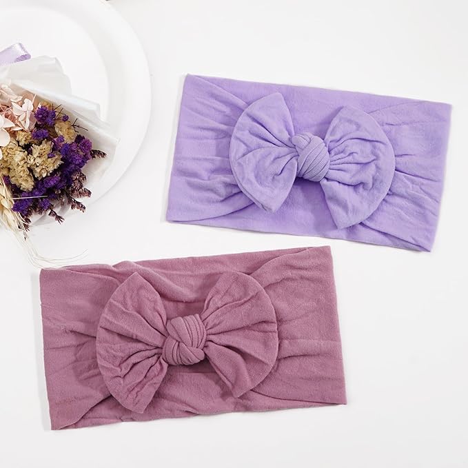 JOYOYO 3 Colors Soft Wide Turban Baby Headbands with 4.5 inches Hair Bow Headbands for Baby Girls Infants Newborn Hair Accessories Toddlers Kids and Children(Pink Purple Purple)
