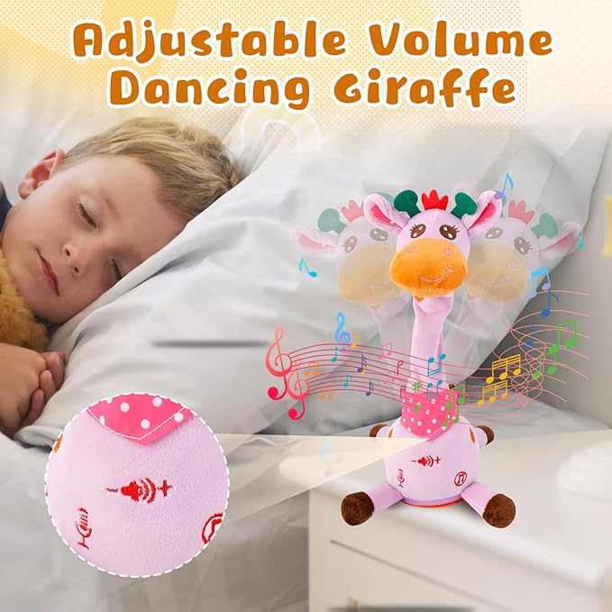 Dancing Talking Giraffe Plush Toy, Funny Singing Recording & Repeating Musical Giraffe, Unique Valentine's Day Gift for Girlfriend Boyfriend, Interactive Fun for Baby Toddlers Kids(Purple)