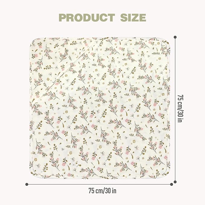 Cinaci 1pc Soft & Absorbent 100% Muslin Cotton Baby Hooded Bath Towel for Baby Girls Boys Newborns Infants Toddlers Kids (Floral Cream)