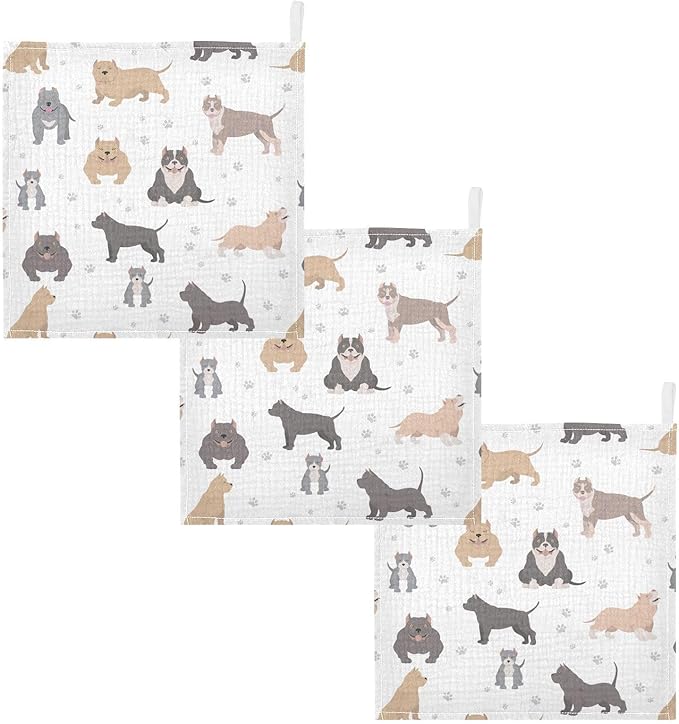 vvfelixl American Bully Dogs Baby Burp Cloths Baby Muslin Washcloths for Boys Girls Cotton Baby Face Towel for Newborn Infants Soft and Absorbent 11.8 X 11.8In, 5 Pack