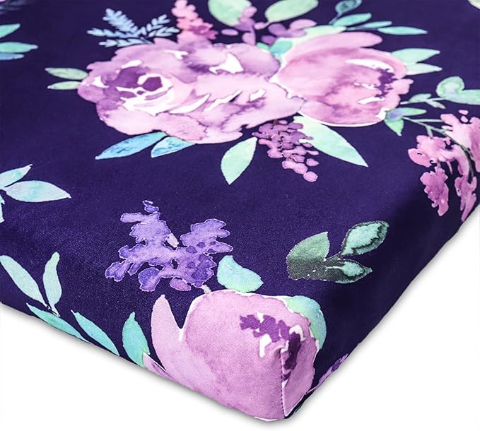 Pack N Play Sheets Portable Playard Mini Crib Mattress Sheet Soft Breathable Playard Cover for Baby Girl Purple Flower