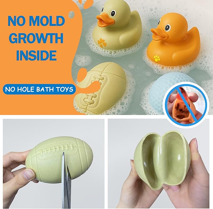 Baby Bath Toys 6-12 Months, 9 Pcs Wheat Straw Sensory Balls & Ducks, No Hole Floating Toddler Bath Toys, for Boys & Girls 1-3, Textured Squeeze Stress Relief Montessori Set