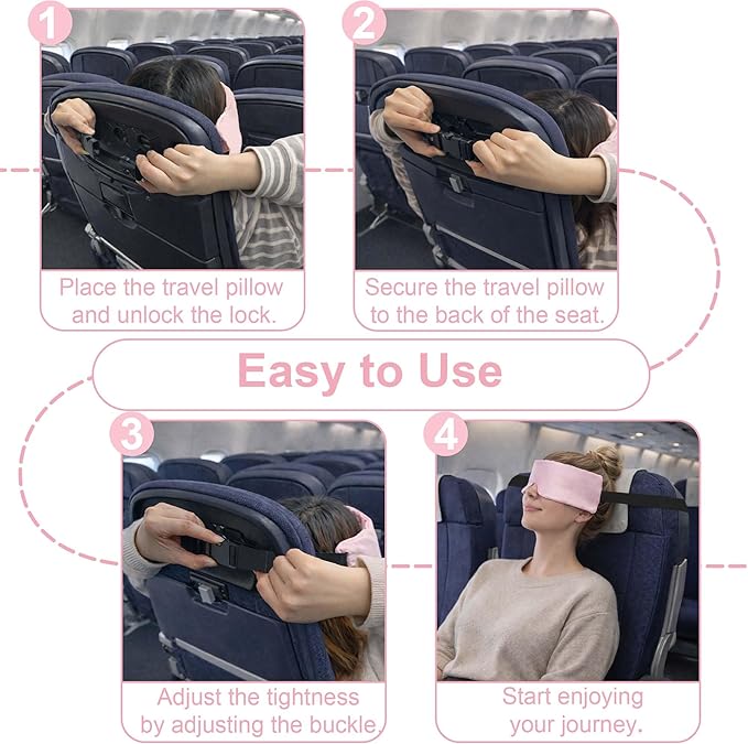SPRING SEAON Airplane Head Strap for Sleeping, Double-Sided Airplane Eye Mask Head Holder, Adjustable Seat Sleeper Support for Plane, Car & Office Chair, Contoured Nose-Friendly Design，Pouch Included
