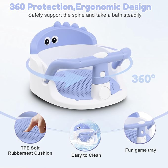 Baby Bath Seat for Babies 6 Months & Up Sitting Up, Non-Slip Baby Bath Chair with Suction Cup, Safe and Comfortable Portable Infant Bath Seat for Bathroom, Bathtub Tub, Easy to Clean (Blue)