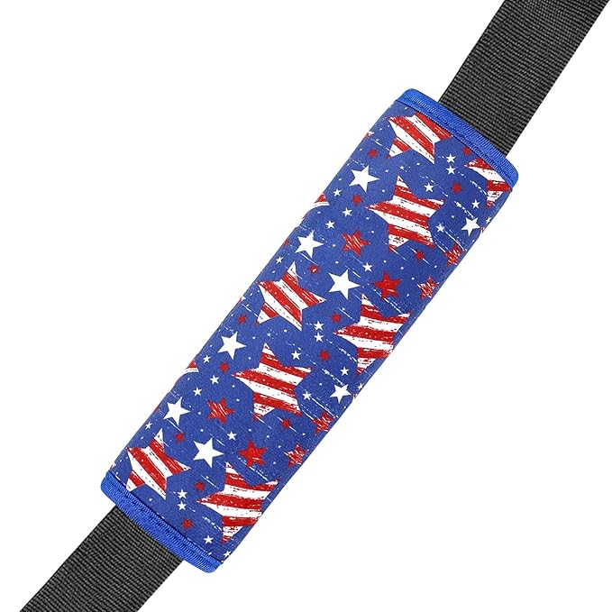 Amintiri Seat Strap Shoulder Pads for Kids, Seat Belt Cover for Children, Soft Furry Seat Belt Cushion for Travel, Cartoon Car Seat Belt Pad Cover for Boys and Girls. (Patriotic Star)