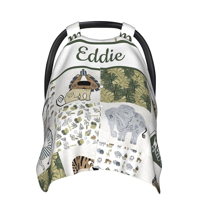 Personalized Baby Car Seat Canopy for Boy Girl, Custom Name Baby Car Seats Covers for Babies, Opening Minky Nursing Breastfeeding Stroller Cover Infant Carseat Canopies for Newborn (Woodland Animals)