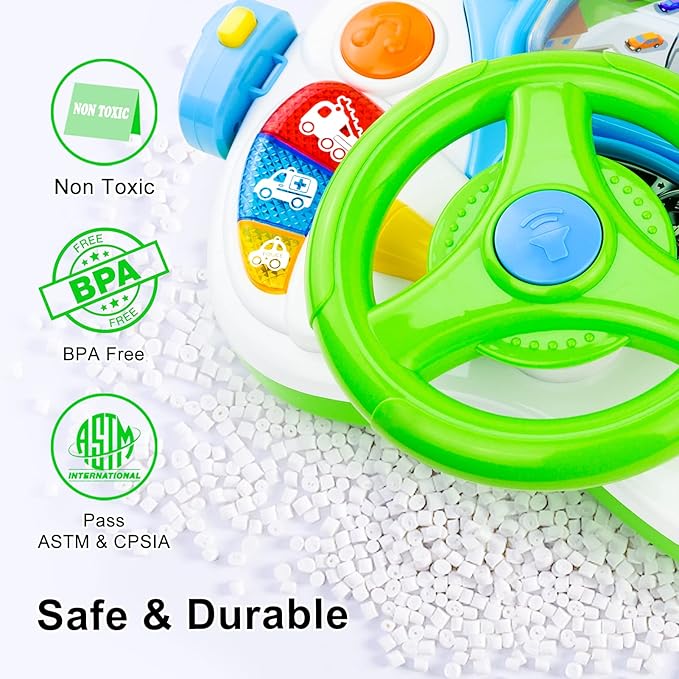 Love&Mini Steering Wheel Toys for Girls Boys - Baby Car Toys with Light and Music, Simulation Driving Learning Educational Toy for 12M+ Year Old Boys Girls Birthday and Xmas Gifts