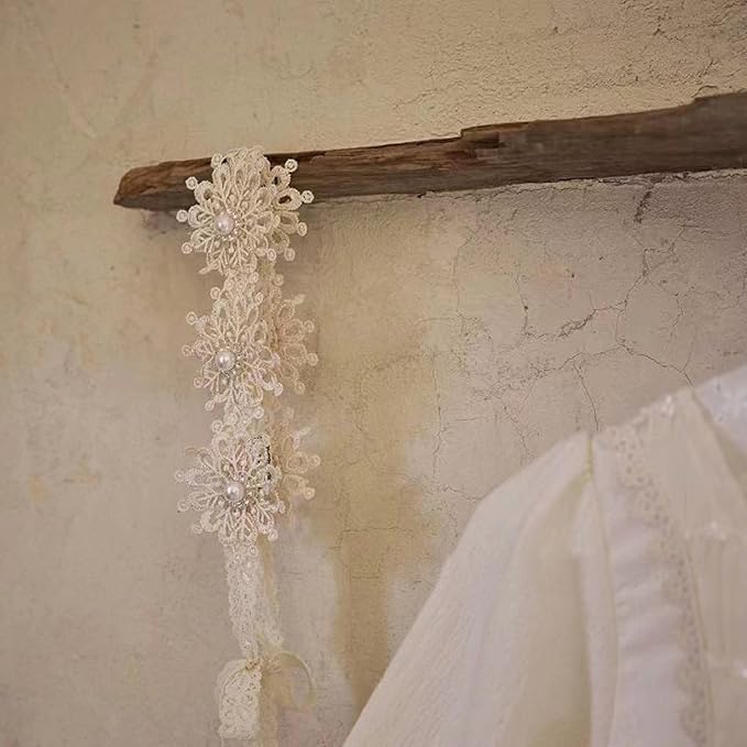Baby Girls Flower Headbands Cute Kids Christening Headband Soft Lace Hairbands Floral Crown Newborn Infant Toddlers Hair Accessories for Birthday Party Photography(Beige Flowers)