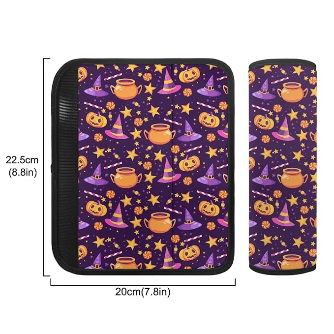 Biyejit Halloween Car Seat Straps Shoulder Pads for Baby Kids, 2 Pack Boys Girls Super Soft Seat Belt Covers for All Car Seats/Pushchair/Stroller, Starry Hats Pumpkins