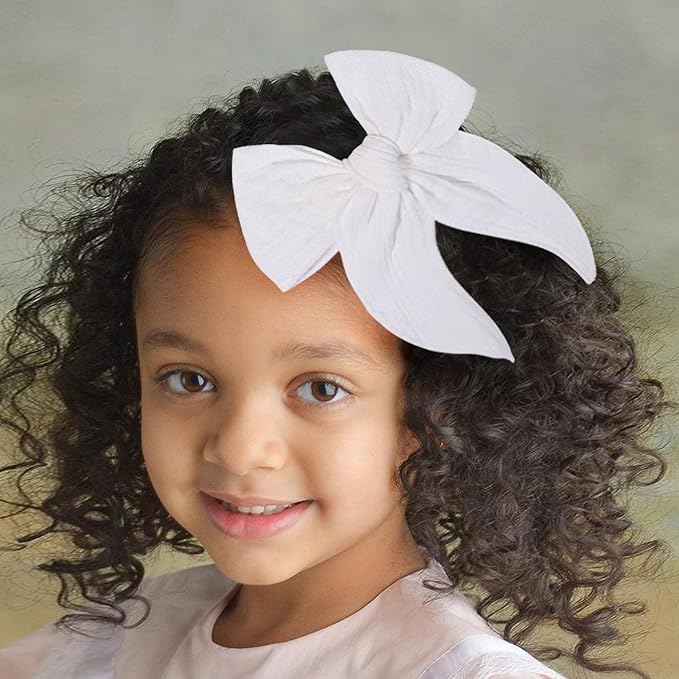 5.5 Inch White Fable Hair Bow: Handmade Linen Cotton Hair Clip for Girls - 1 PCS