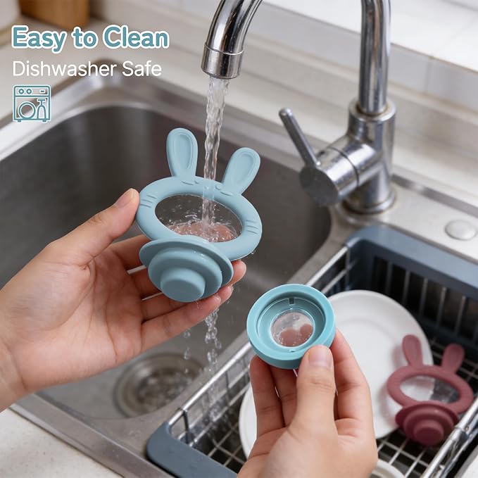Baby Fruit Feeder Pacifier 2 Pack, Cute Bunny Silicone Food Feeder for Babies 4M+, BPA-Free Infant Teether for Fresh Fruit, Puree & Frozen Breastmilk, 4 Pouches