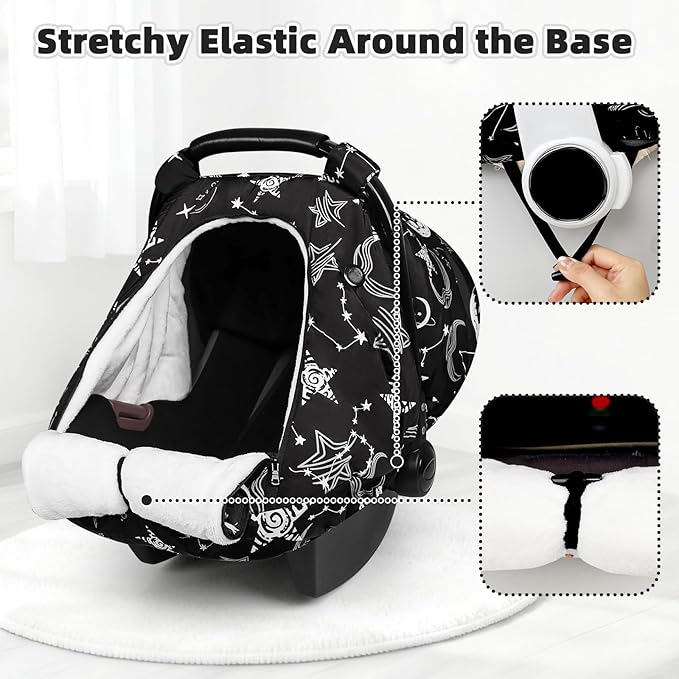 Winter Car Seat Cover Baby, GFU Warm Carseat Cover for Babies, Universal Infant Car Seat Canopy Waterproof, Cold Weather Shield Coats Black Star