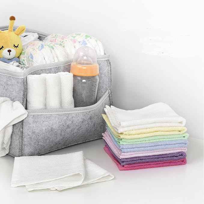 12 Pack Baby Girl Washcloths Bulk for Newborn, Extra Soft Face Bath Towel for Toddler, Absorbent Kids Wash Rag for Body, 70% Rayon Derived from Bamboo, 30% Cotton, 10"x10", Purple/Pink/Rose