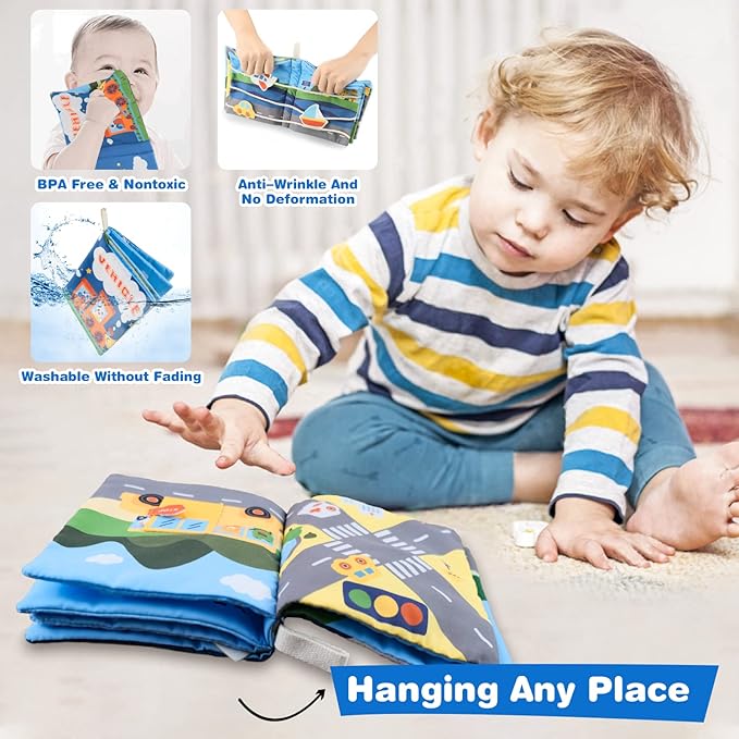 Richgv Baby Books Toys 6-12 Months, Sensory Activity Book Learning Toys Soft Cloth Baby Books Touch and Feel Crinkle Book Infant Stroller Toys