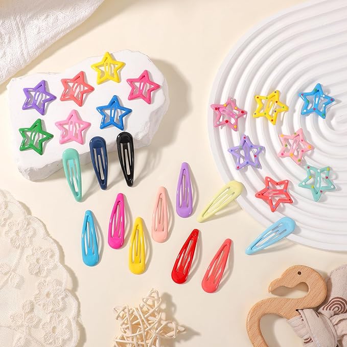 YHXX YLEN 76 PCS Hair Clips for Girls, Metal Snap Barrettes & Star Clips, Colorful Small Accessories, Y2K Hair Accessories for Kids