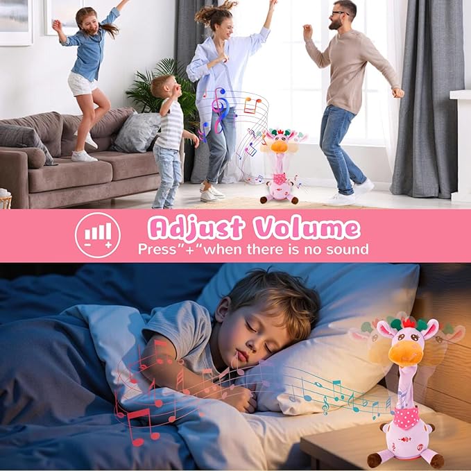 JISONCASE Talking Dancing Giraffe Baby Toy, Adjustable Volume Tummy Time Toy Repeating What You Say, Singing Mimicking Recording Sensory Education for Toddlers Boy Girls