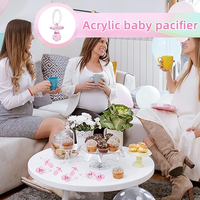 100 Pieces 2.75 Inch Plastic Pacifier for Baby Shower, Baby Shower Pacifier for Gender Reveal Party Decoration DIY Birthday Party Gift (Pink)