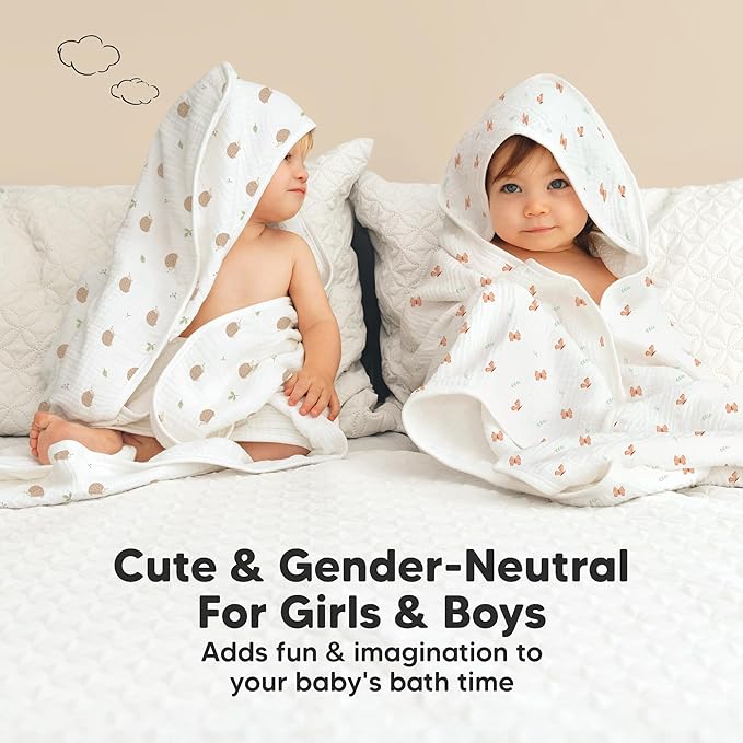 KeaBabies Muslin Baby Bath Towels with Hood for Girls, Boys -Large Organic Cotton Hooded Baby Towels for Newborns,Toddlers,Infant,Kids,Soft Absorbent Newborn Bath Essentials Gift Set(Monarch, Regular)