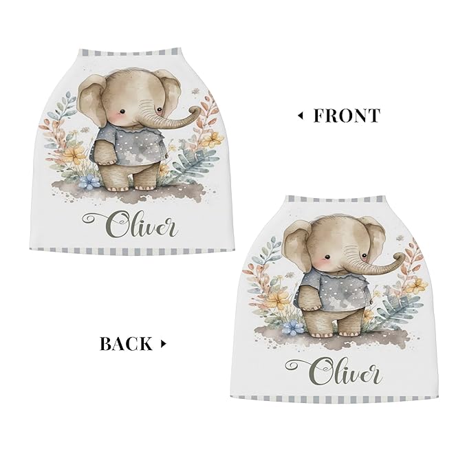 Personalized Elephant Baby Car Seat Cover with Name,Multi-Use Canopy for Nursing, Strollers,Shopping Carts,Customized Breastfeeding Cover, Full Privacy,Infant Stroller Cover