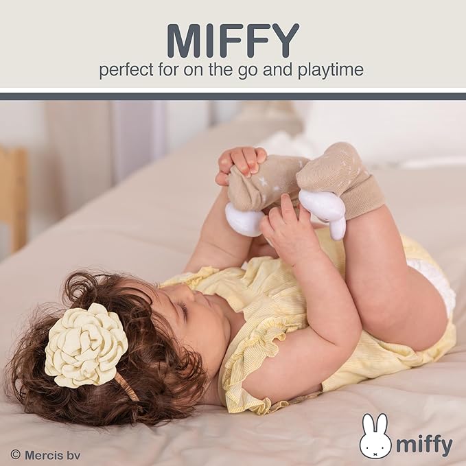 Kids Preferred Miffy Baby Foot Rattle Set - Super Soft Rattles, Neutral Colors, Soft Sensory Elastic Socks, Embroidered Details, Ages 0 to 9 Months