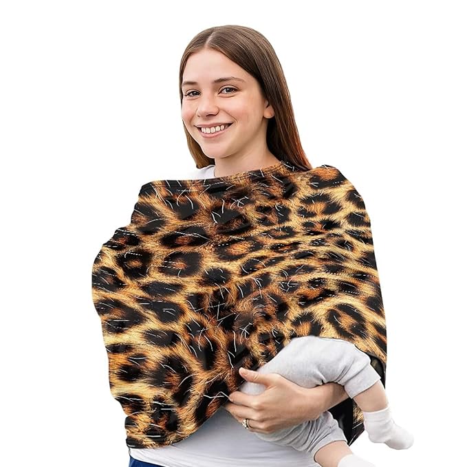 Forchrinse Wild Leopard Print Car Seat Canopy for Babies Girls Infant Carrier Cover Breathable Nursing Breastfeeding Cover Stroller Cover Easy Install