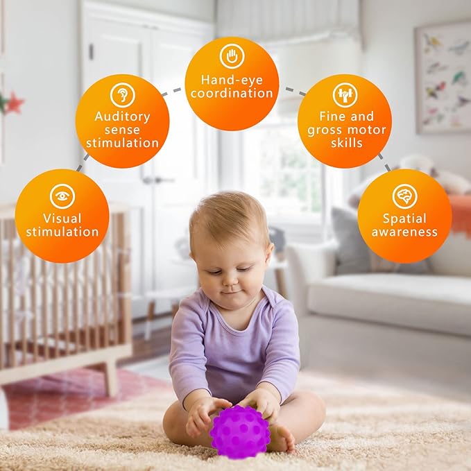 Sensory Balls for Kids 6pcs Textured Multi Ball Set for Toddlers Multicolor and Bright Handing Catching Balls BPA-Free Soft Stress Relief Toys