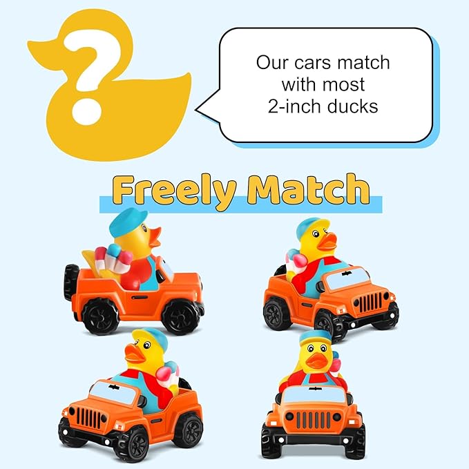 3.5 Inch Orange Car Toy Match Most 2 in Rubber Ducks, Ducks for Jeeps, Vehicle Toys for Car Dashboard Decorations Accessory Rubber Duck Collection, Easter Basket Stuffers for Kids Party Favors