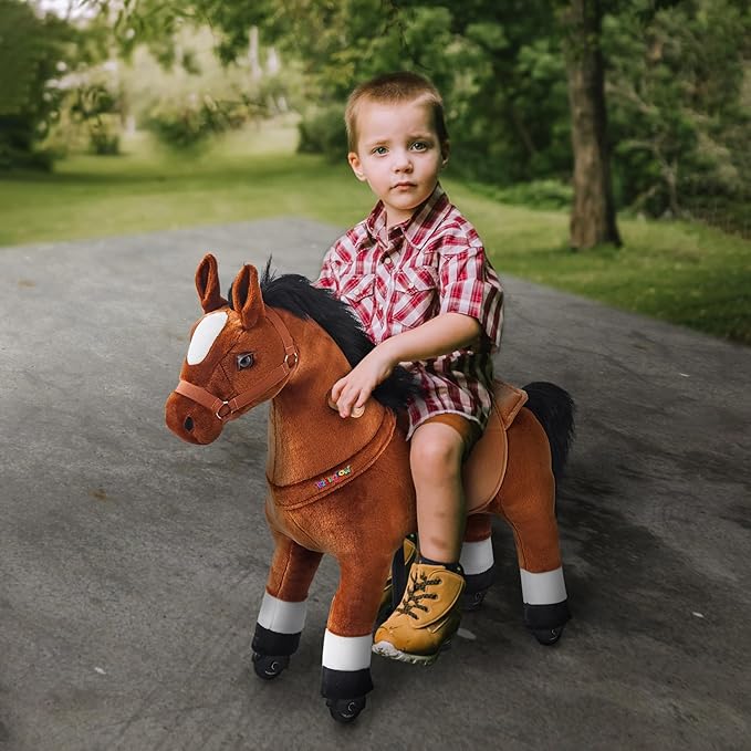 Ride on Horse Toy for Kids Riding Horse Pony Rider Mechanical Cycle Walking Action Plush Animal for 3 to 4 Years, No Battery or Electricity,Max Load 132 LBS, Small Size